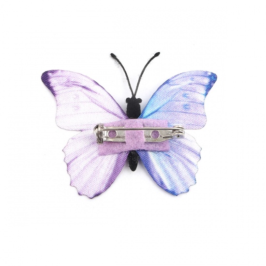 Picture of Fabric Ethereal Butterfly Pin Brooches Multicolor 5.5cm x 4.2cm, 1 Piece