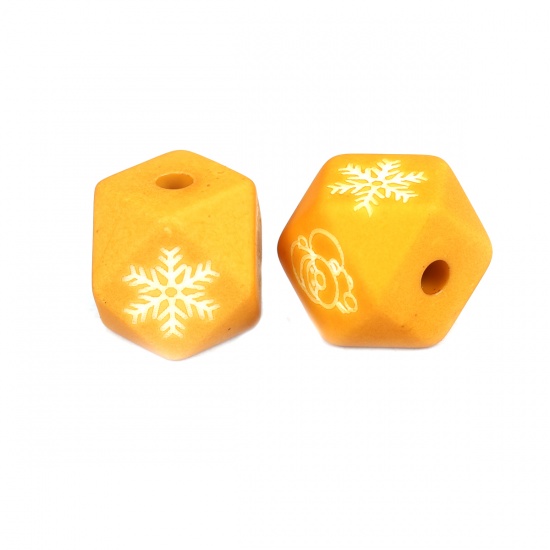 樹脂 ビーズ 八辺形 ジンジャー色 クリスマス・スノーフレーク柄 約 16mm x 16mm、 穴：約 3.5mm、 10 個 の画像
