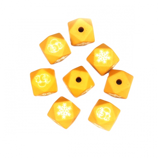 Picture of Resin Spacer Beads Octagon Ginger Christmas Snowflake Pattern About 16mm x 16mm, Hole: Approx 3.5mm, 10 PCs