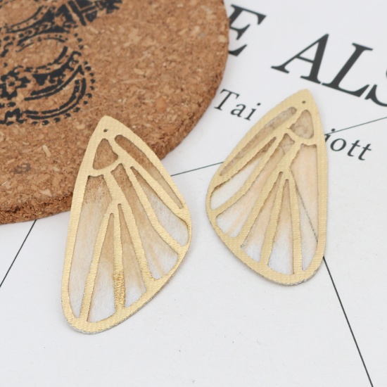 Picture of Fabric Pendants Butterfly Wing Pale Yellow 6cm x 3cm, 5 PCs
