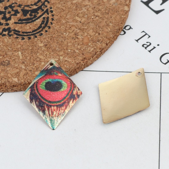 Picture of Iron Based Alloy Enamel Painting Charms Polygon Gold Plated Multicolor Sparkledust 29mm x 22mm, 5 PCs