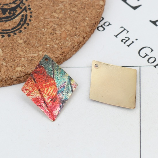 Picture of Iron Based Alloy Enamel Painting Charms Polygon Gold Plated Multicolor Sparkledust 29mm x 22mm, 5 PCs