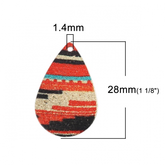 Picture of Iron Based Alloy Enamel Painting Charms Drop Gold Plated Multicolor Stripe Sparkledust 28mm x 18mm, 5 PCs