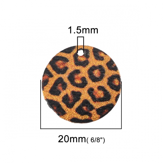 Picture of Iron Based Alloy Enamel Painting Charms Round Gold Plated Multicolor Leopard Print Sparkledust 20mm Dia., 5 PCs