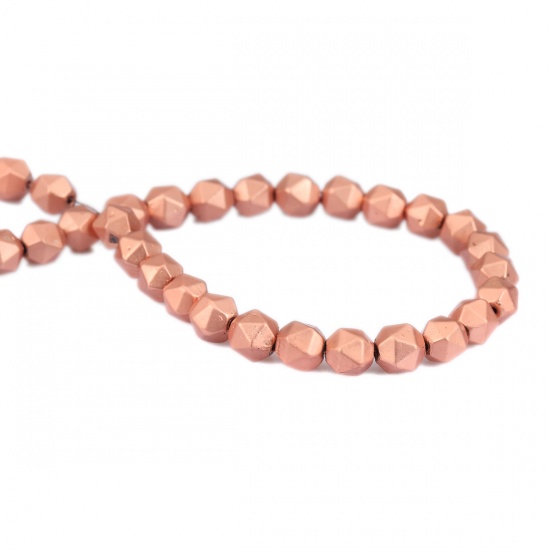 Picture of (Grade B) Hematite ( Natural ) Beads Rose Gold Matte About 8mm x 7mm, Hole: Approx 0.9mm, 40.5cm(16") - 39.5cm(15 4/8") long, 1 Strand (Approx 51 PCs/Strand)