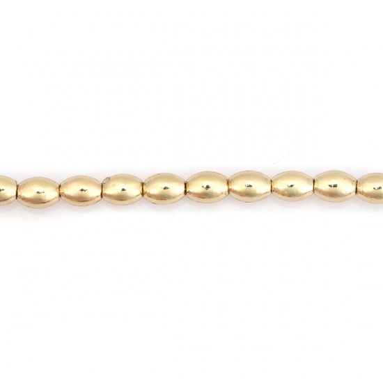 Picture of (Grade B) Hematite ( Natural ) Beads Oval Golden About 6mm x 4mm, Hole: Approx 0.8mm, 40cm(15 6/8") - 39.5cm(15 4/8") long, 1 Strand (Approx 71 PCs/Strand)