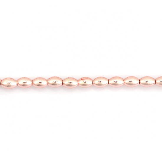 Picture of (Grade B) Hematite ( Natural ) Beads Oval Rose Gold About 6mm x 4mm, Hole: Approx 0.8mm, 40cm(15 6/8") - 39.5cm(15 4/8") long, 1 Strand (Approx 71 PCs/Strand)