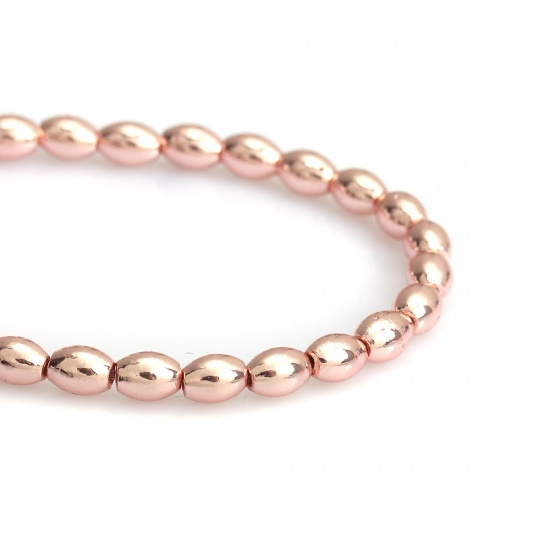 Picture of (Grade B) Hematite ( Natural ) Beads Oval Rose Gold About 6mm x 4mm, Hole: Approx 0.8mm, 40cm(15 6/8") - 39.5cm(15 4/8") long, 1 Strand (Approx 71 PCs/Strand)