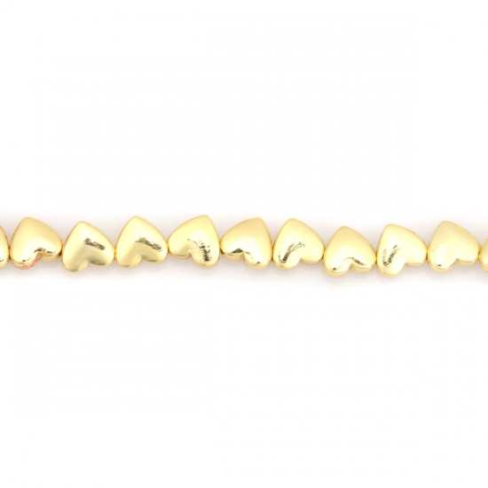 Immagine di (Grado B) Ematite ( Naturale ) Perline Cuore Oro Come 6mm x 6mm, Foro:circa 0.7mm, 39.5cm L unghezza, 1 Filo (Corca 68 Pz/ Sfilza)