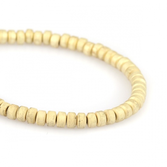 Picture of (Grade B) Hematite ( Natural ) Beads Round Pale Yellow Matte About 3mm Dia, Hole: Approx 0.7mm, 40.5cm(16") long, 1 Strand (Approx 198 PCs/Strand)