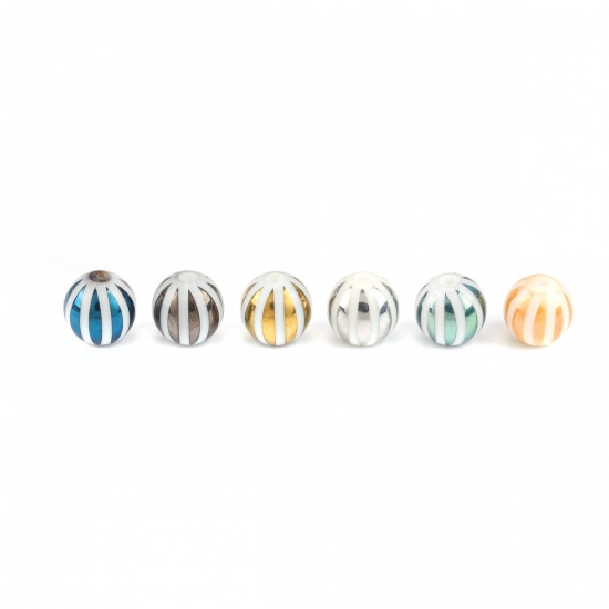 Picture of Glass Beads Round Silver Stripe About 10mm Dia, Hole: Approx 1.4mm, 20 PCs