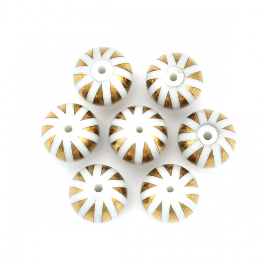 Picture of Glass Beads Round Golden Stripe About 10mm Dia, Hole: Approx 1.4mm, 20 PCs