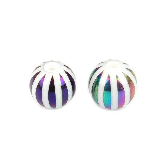 Picture of Glass Beads Round Multicolor Stripe About 10mm Dia, Hole: Approx 1.1mm, 20 PCs