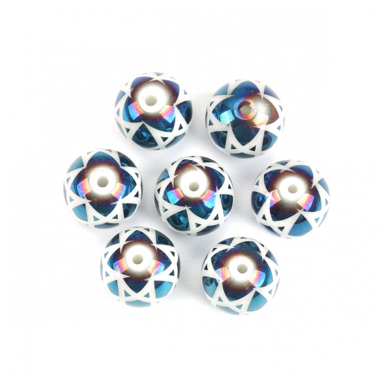 Bild von Glas Perlen Rund Blau Geometrisch ca. 10mm D., Loch: 1.4mm, 20 Stück
