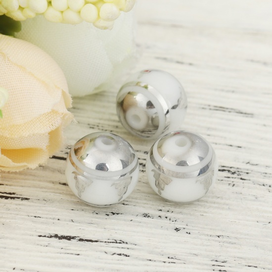 Picture of Glass Religious Beads Buddha Silver Round About 10mm Dia, Hole: Approx 1.4mm, 20 PCs