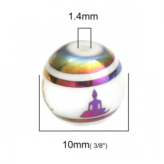 Picture of Glass Religious Beads Buddha Multicolor Round About 10mm Dia, Hole: Approx 1.4mm, 20 PCs
