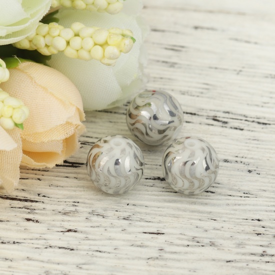 Picture of Glass Beads Round Silver Wave About 10mm Dia, Hole: Approx 1.4mm, 20 PCs