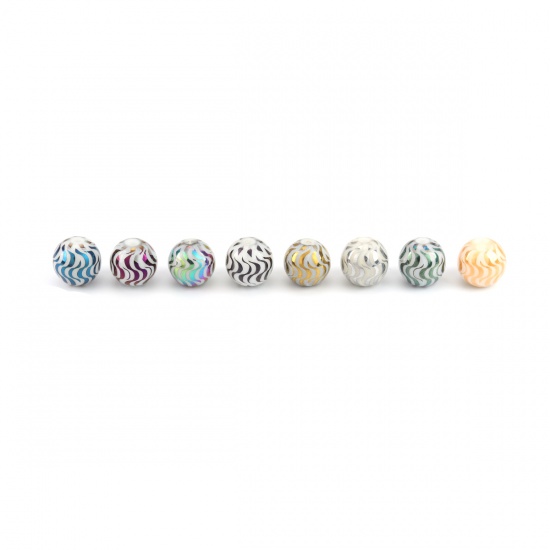 Picture of Glass Beads Round Multicolor Wave About 10mm Dia, Hole: Approx 1.4mm, 20 PCs
