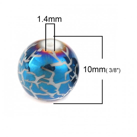 Immagine di Vetro Perline Tondo Blu Crepa Circa 10mm Dia, Foro: Circa 1.4mm, 20 Pz