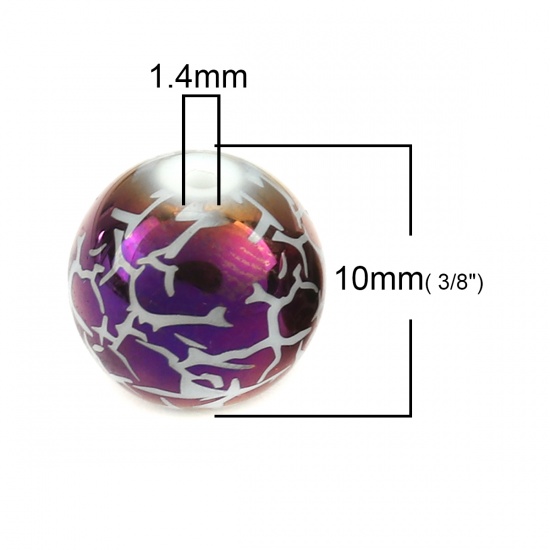 Immagine di Vetro Perline Tondo Colore Viola Crepa Circa 10mm Dia, Foro: Circa 1.4mm, 20 Pz