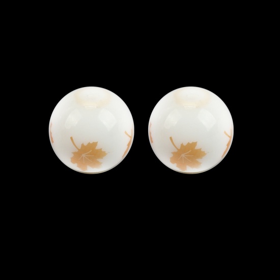 Picture of Glass Beads Round Orange Maple Leaf About 10mm Dia, Hole: Approx 1.4mm, 20 PCs