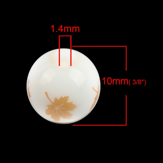 Picture of Glass Beads Round Orange Maple Leaf About 10mm Dia, Hole: Approx 1.4mm, 20 PCs