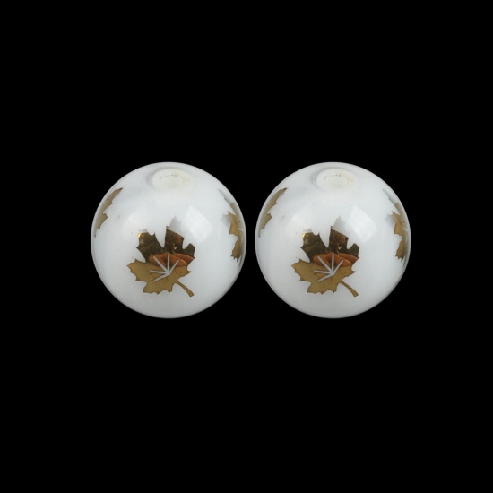 Picture of Glass Beads Round Golden Maple Leaf About 10mm Dia, Hole: Approx 1.4mm, 20 PCs