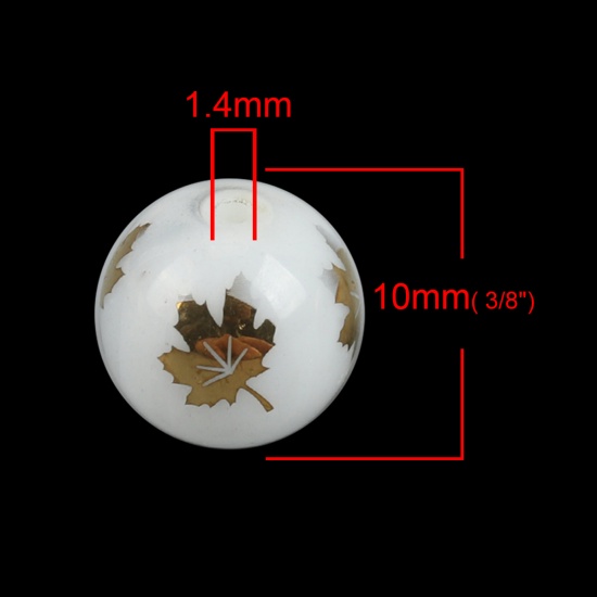 ガラス ビーズ 円形 ゴールデン 紅葉 約 10mm 直径、 穴：約 1.4mm、 20 個 の画像