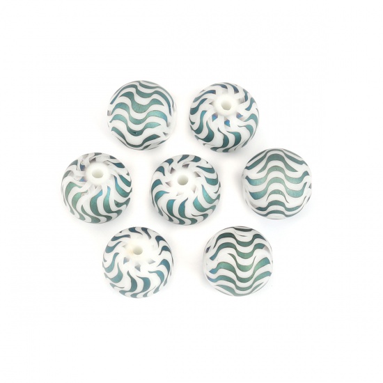 Picture of Glass Beads Round Green Wave AB Color About 10mm Dia, Hole: Approx 1.4mm, 20 PCs