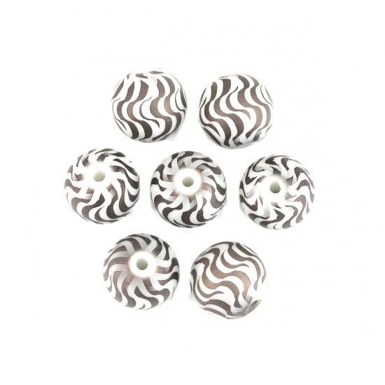 Picture of Glass Beads Round Taupe Gray Wave About 10mm Dia, Hole: Approx 1.4mm, 20 PCs
