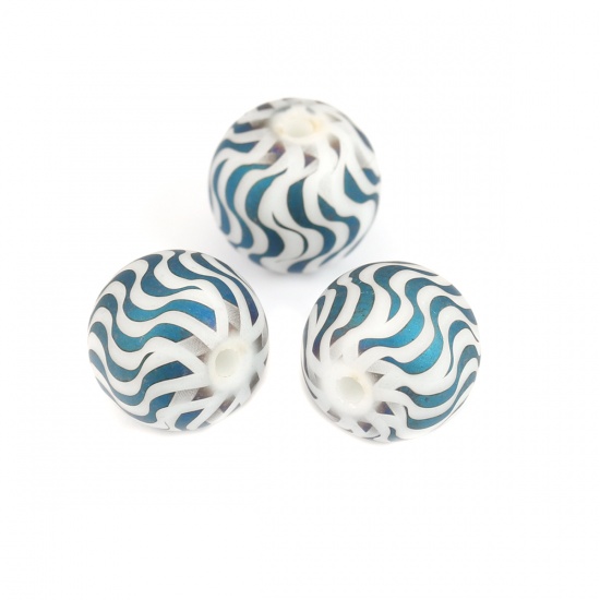 Picture of Glass Beads Round Blue Wave About 10mm Dia, Hole: Approx 1.4mm, 20 PCs