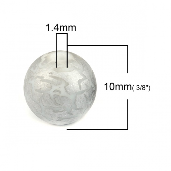 Picture of Glass Beads Round Silver-gray Crack About 10mm Dia, Hole: Approx 1.4mm, 20 PCs