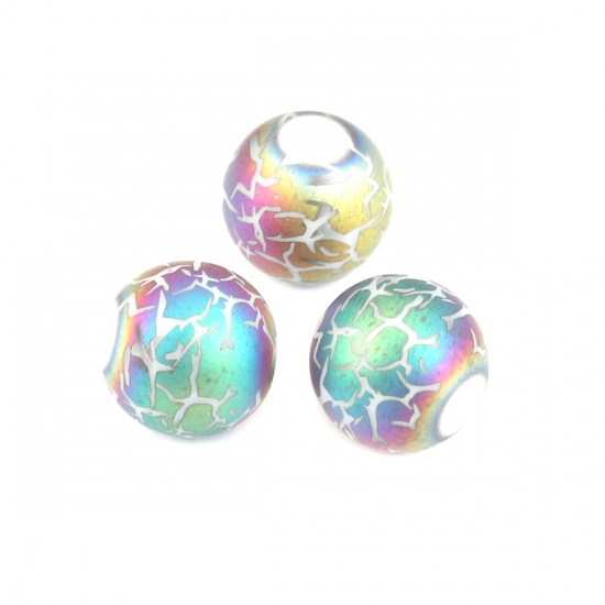 Picture of Glass Beads Round Multicolor Crack About 10mm Dia, Hole: Approx 1.4mm, 20 PCs