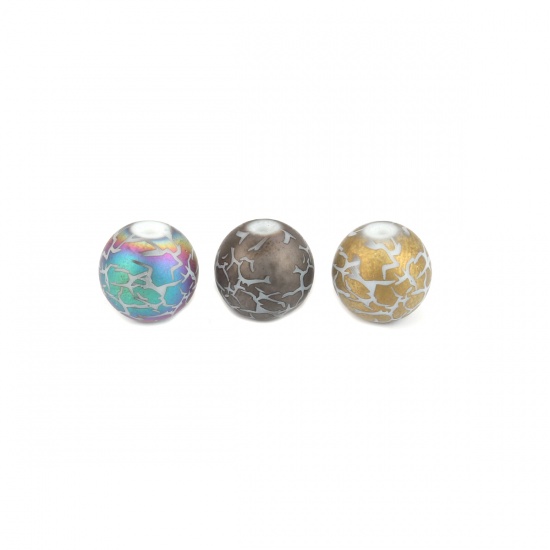 Picture of Glass Beads Round Multicolor Crack About 10mm Dia, Hole: Approx 1.4mm, 20 PCs