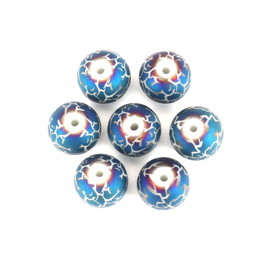 Picture of Glass Beads Round Blue Crack About 10mm Dia, Hole: Approx 1.4mm, 20 PCs