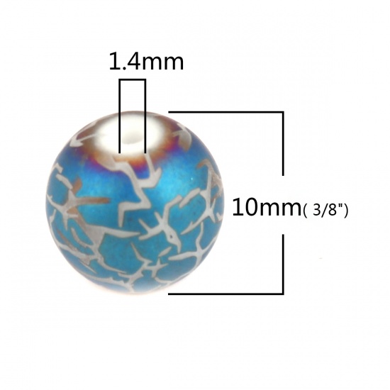 Picture of Glass Beads Round Blue Crack About 10mm Dia, Hole: Approx 1.4mm, 20 PCs