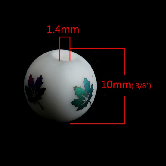 ガラス ビーズ 円形 多色 紅葉 つや消し 約 10mm 直径、 穴：約 1.4mm、 20 個 の画像