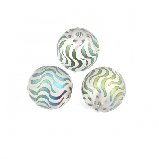 Picture of Glass Beads Round Green AB Rainbow Color Wave About 10mm Dia, Hole: Approx 1.4mm, 20 PCs