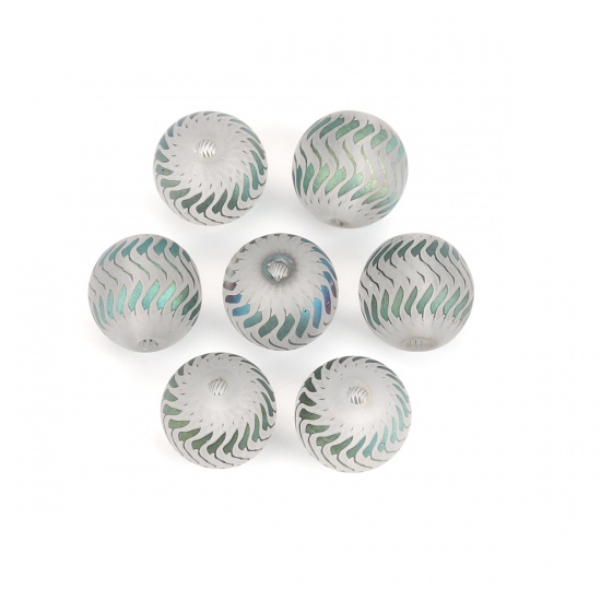 Picture of Glass Beads Round Blue & Green Wave AB Color About 10mm Dia, Hole: Approx 1.4mm, 20 PCs