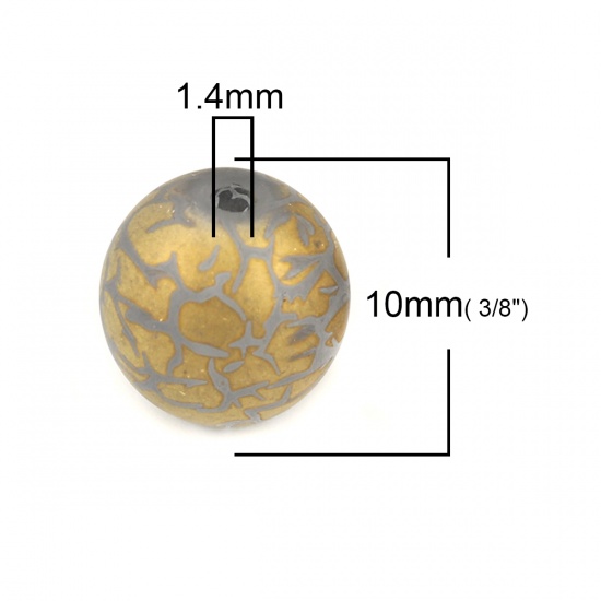 Picture of Glass Beads Round Golden Crack About 10mm Dia, Hole: Approx 1.4mm, 20 PCs