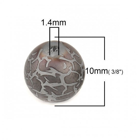 Picture of Glass Beads Round Dark Gray Crack About 10mm Dia, Hole: Approx 1.4mm, 20 PCs