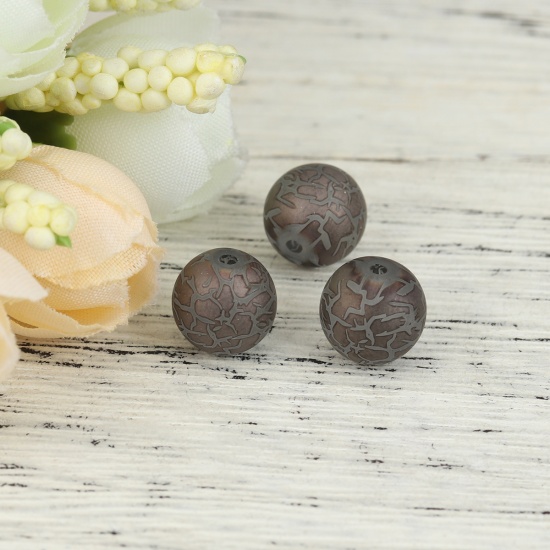 Picture of Glass Beads Round Dark Gray Crack About 10mm Dia, Hole: Approx 1.4mm, 20 PCs
