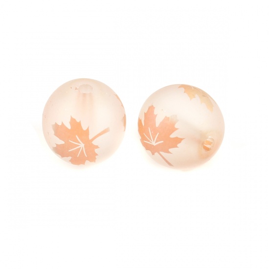 Picture of Glass Beads Round Orange Maple Leaf About 10mm Dia, Hole: Approx 1.4mm, 20 PCs