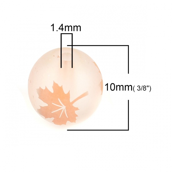 Picture of Glass Beads Round Orange Maple Leaf About 10mm Dia, Hole: Approx 1.4mm, 20 PCs