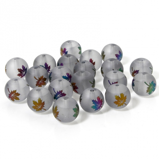 Picture of Glass Beads Round Multicolor Maple Leaf About 10mm Dia, Hole: Approx 1.4mm, 20 PCs