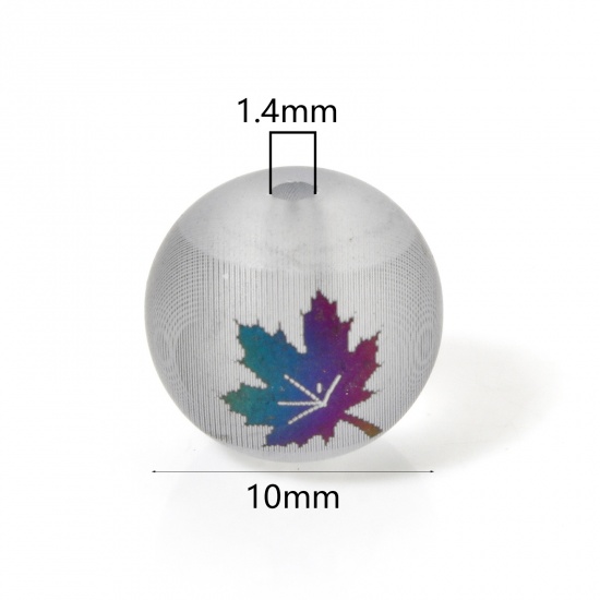 Picture of Glass Beads Round Multicolor Maple Leaf About 10mm Dia, Hole: Approx 1.4mm, 20 PCs