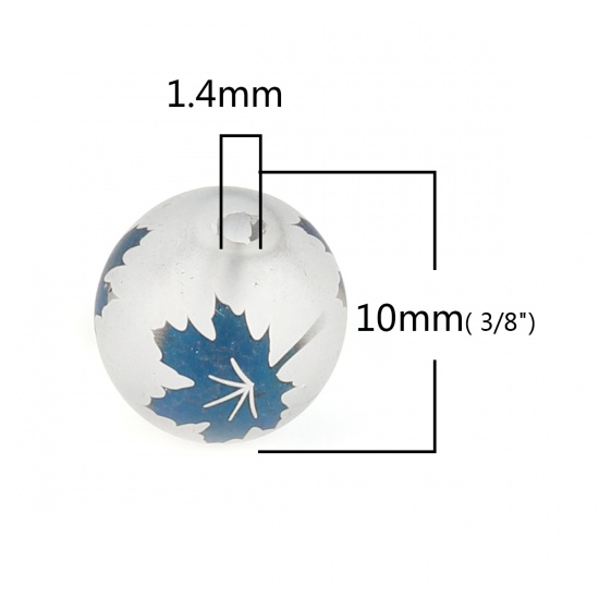 Picture of Glass Beads Round Blue Maple Leaf AB Color About 10mm Dia, Hole: Approx 1.4mm, 20 PCs