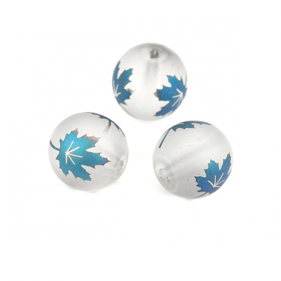 Picture of Glass Beads Round Blue Maple Leaf AB Color About 10mm Dia, Hole: Approx 1.4mm, 20 PCs