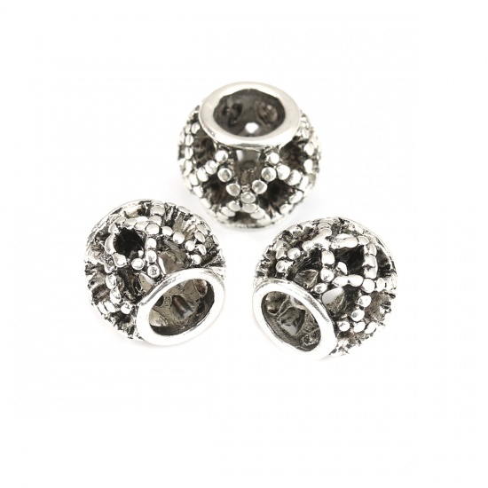 Image de Perles au Style Européen au Style Européen en Alliage de Zinc Rond Argent Vieilli Losanges Creux Env. 12mm Dia, Trou: 5.8mm, 10 Pcs