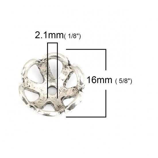 Immagine di Lega di Zinco Coppette Copriperla Fiore Argento Antico Filigrana 16mm x 16mm, 20 Pz